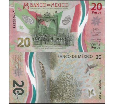 10 ks x 20 pesos 2021-22 Mexiko pamätná bankovka