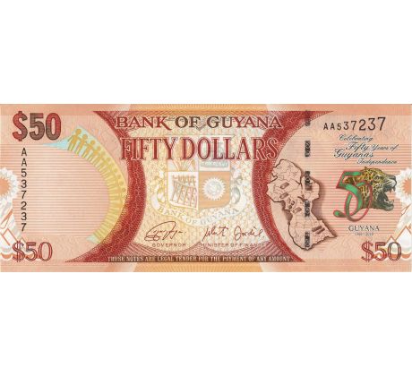 50 dollars 2016 Guyana pamätná bankovka