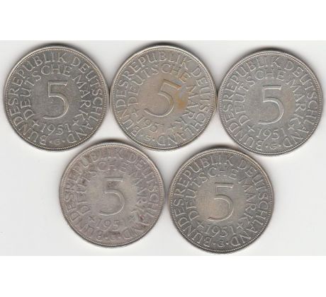 Konvolut 5ks 5 marka 1951 G Nemecko