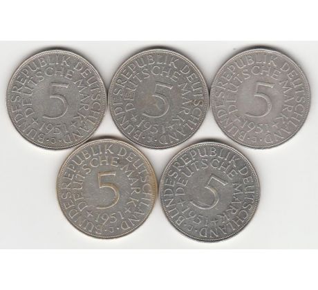 Konvolut 5ks 5 marka 1951 J Nemecko