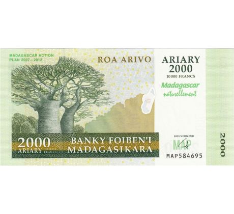 2 000 ariary/10 000 francs 2007 Madagaskar pamätná bankovka