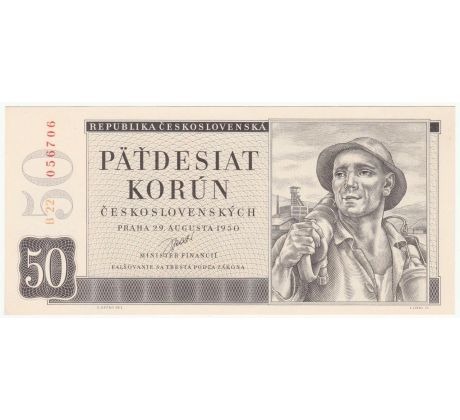 50 kčs 1950 B22 neperforovaná