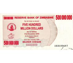 500 000 000 dollar 2008 Zimbabwe
