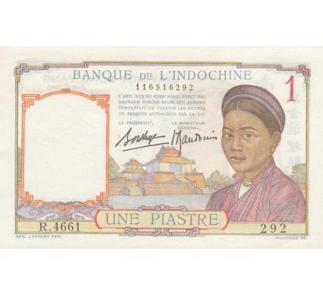 1 piastre 1932-49 Francúzska Indočína červené číslo