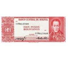 100 pesos bolivianos 1962/1982 Bolívia čierna séria