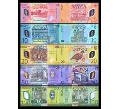 Sada 5 bankoviek 2022 -25 Samoa polymerová bankovka