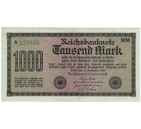 1 000 reichsbankovka 1922 Nemecko