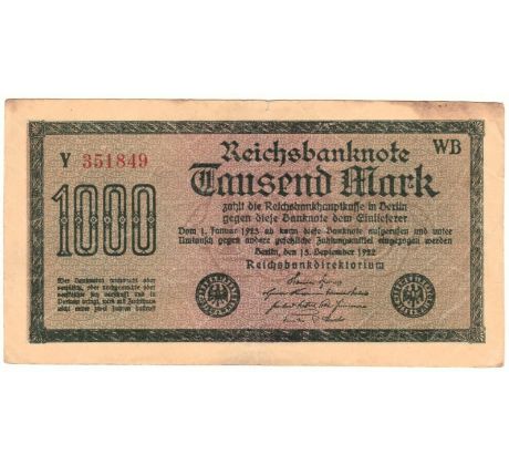 1 000 reichsbankovka 1922 Nemecko /03/