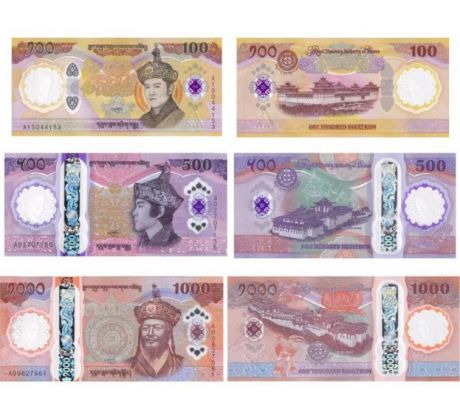 Sada 3ks pamätné bankovky 2025 Bhutan