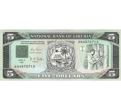 5 dolárov 1991 Liberia