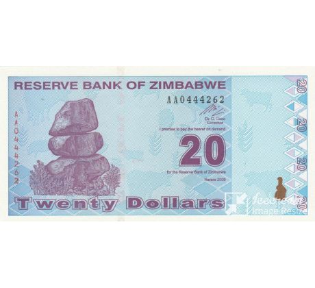 20 dolárov 2009 Zimbabwe