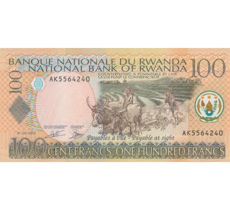 100 francs 2003 Rwanda text vo francúzštine a angličtine
