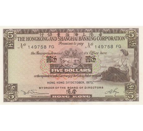 5 dolárov 1973 Hongkong