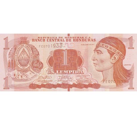 1 lempiras 2014 Honduras s vertikálnou značkou