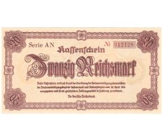 20 rísškych mariek 1945 Nemecko Okupačná mena pre Sudety a Dolné Sliezsko
