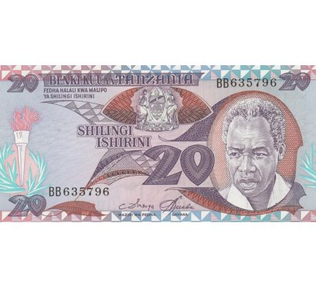 20 shilingi 1985 Tanzánia bez ostrovov na reverze
