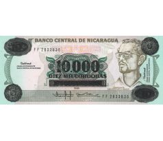 10 000 cordobas 1989 Nikaragua pretlač na 10 cordobas